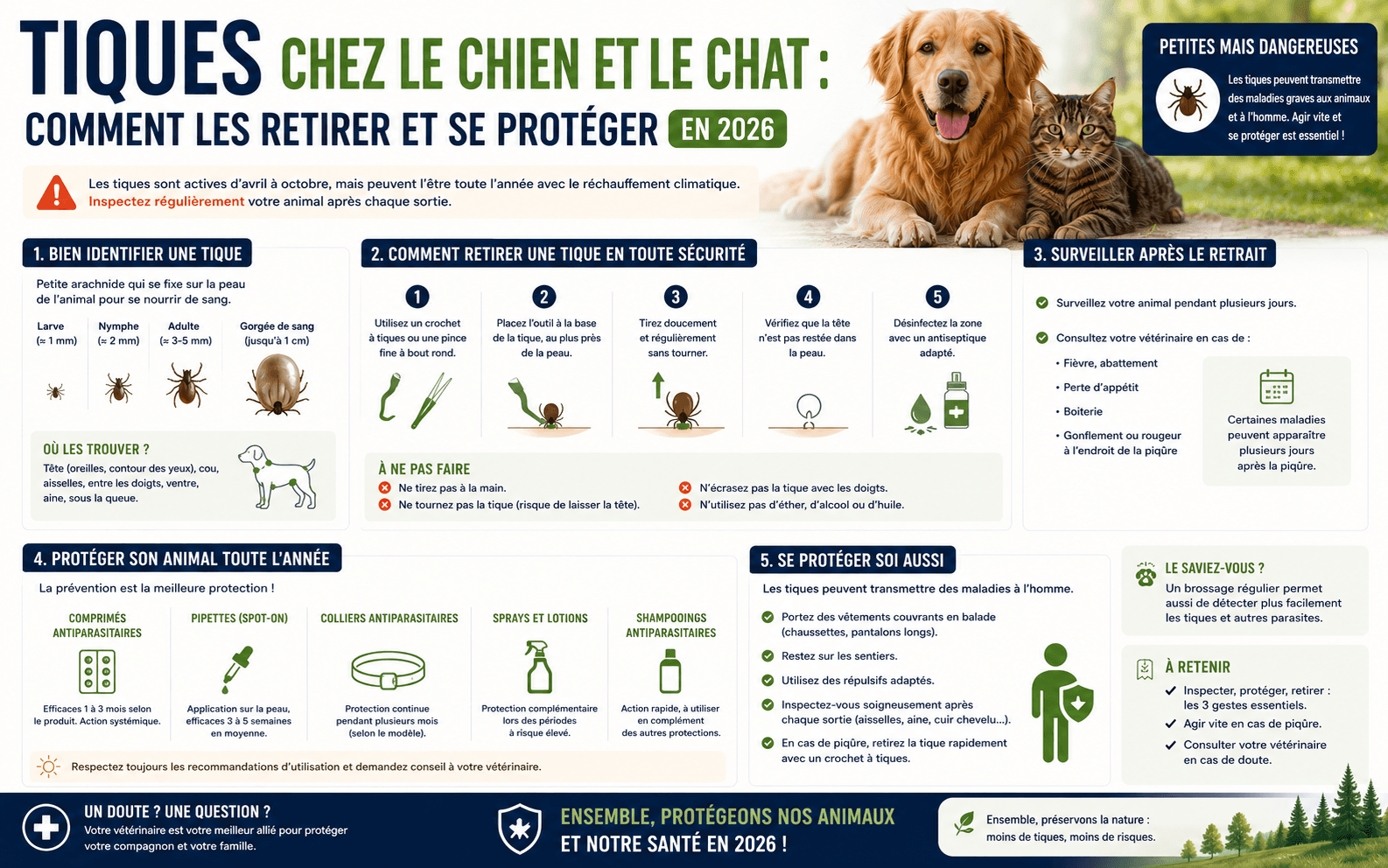 Tiques chez le chien et le chat : comment les retirer et se protéger en 2026